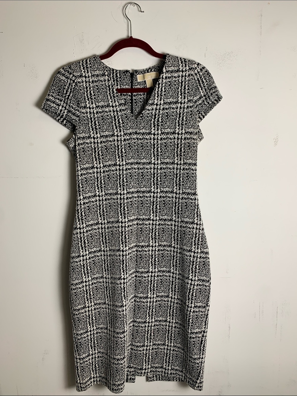 Michael Kors Black and White Plaid Cap Sleeve Sheath Dress